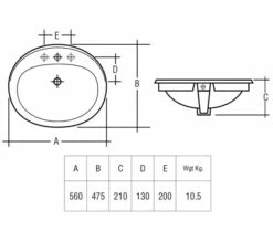 RAK Mira Over Counter 560mm White Vanity Bowl -Duravit Sales Shop QS V37729 2 mn