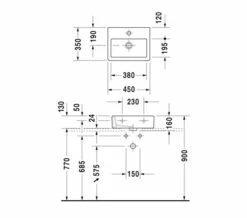 Duravit Vero 450mm 1 Tap Hole Ground Handrinse Washbasin -Duravit Sales Shop QS V45477 2 mn
