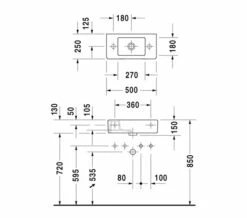 Duravit Vero White Alpin 500 X 250mm Furniture Handrinse Washbasin -Duravit Sales Shop QS V45478 2 mn