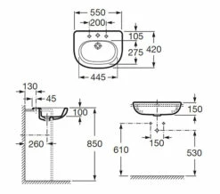 Roca Meridian-N Semi-recessed White Basin 550 X 420mm -Duravit Sales Shop QS V55525 2 mn