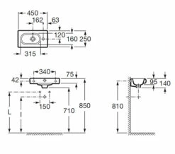 Roca Meridian-N Compact Wall Hung White Basin With 1 Right-Hand Taphole -Duravit Sales Shop QS V55534 2 mn