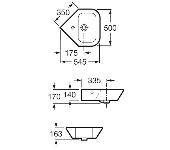 Roca Nexo White Corner Basin 500mm Wide 3 Roca Nexo White Corner Basin 500mm Wide - Image 3