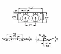 Roca Kalahari Double Vanity White Basin 1200mm X 510mm - 327896000 -Duravit Sales Shop QS V55630 2 mn