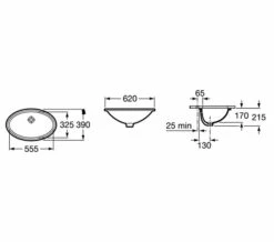 Roca Grand Berna Under Countertop White Basin 620mm Width - 327899000 -Duravit Sales Shop QS V55722 2 mn