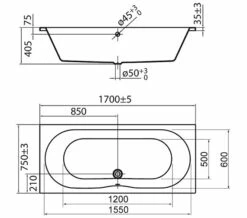 IMEX Wave 1700 X 750mm White Double Ended Bath - IMPWDE17X75 -Duravit Sales Shop QS V72262 2 mn